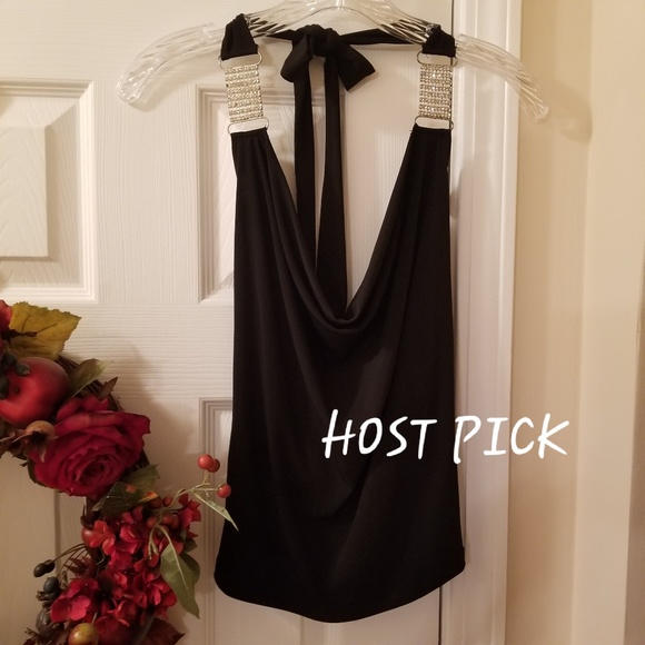 Lipstick Boutique Tops - "HOST PICK" Dressy Black Rhinestone Halter Top